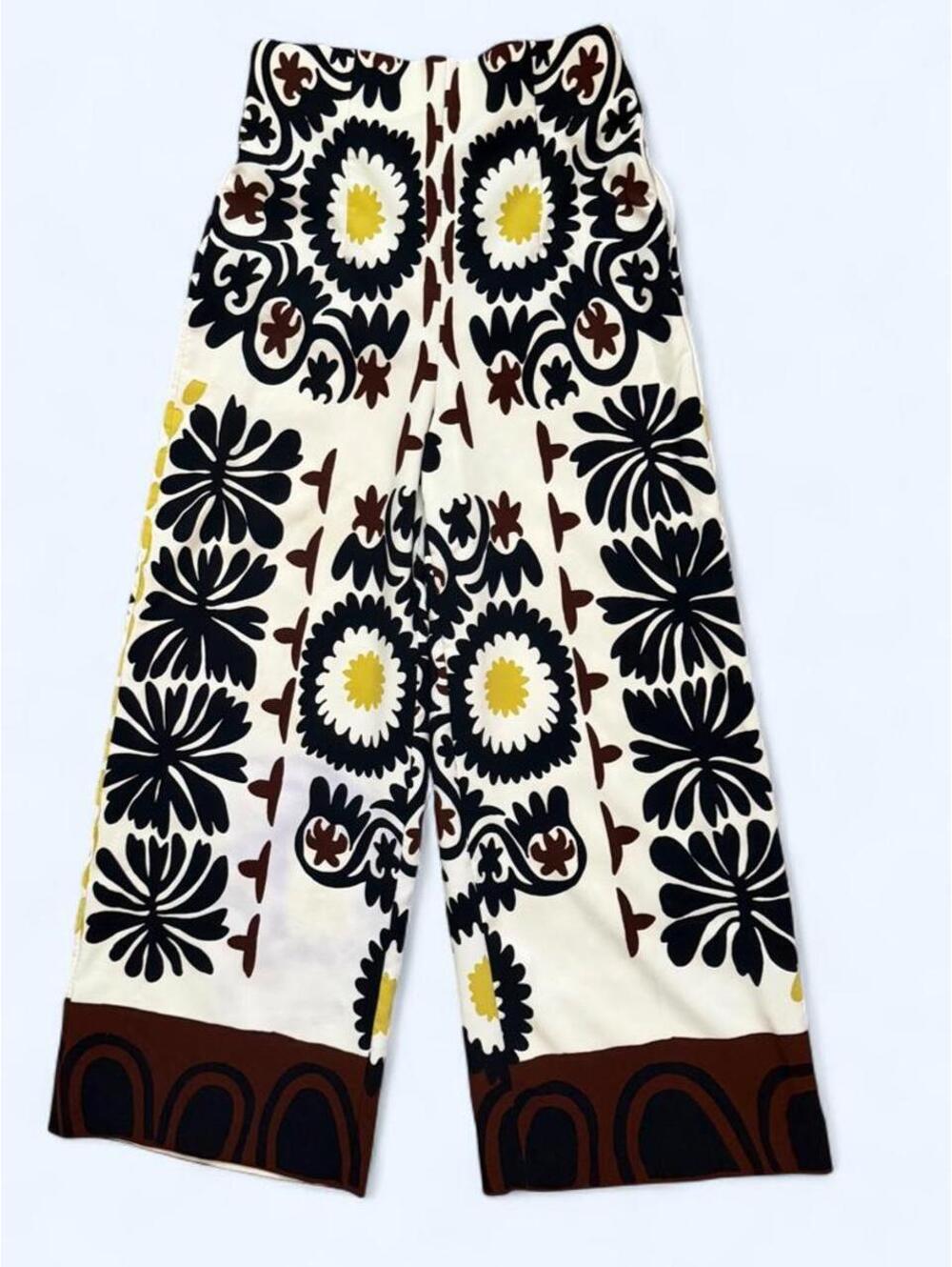 Zara brown and cream floral print pants